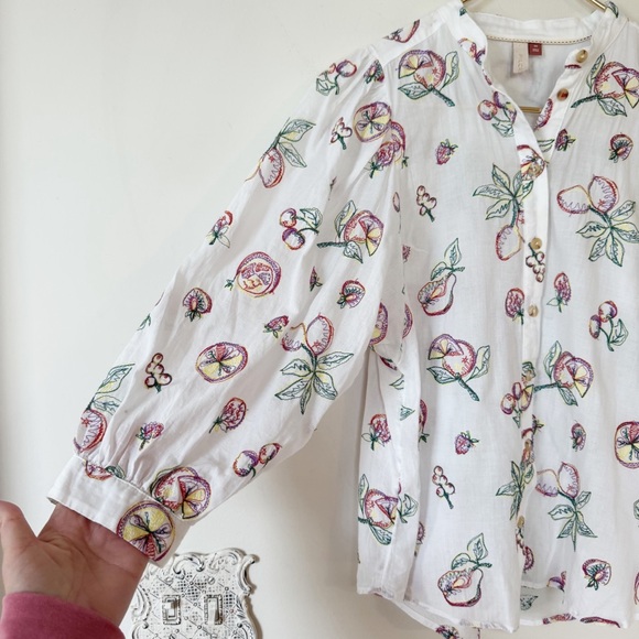 Anthropologie Pilcro Bella Embroidered Fruit Blouse XS - Picture 8 of 13